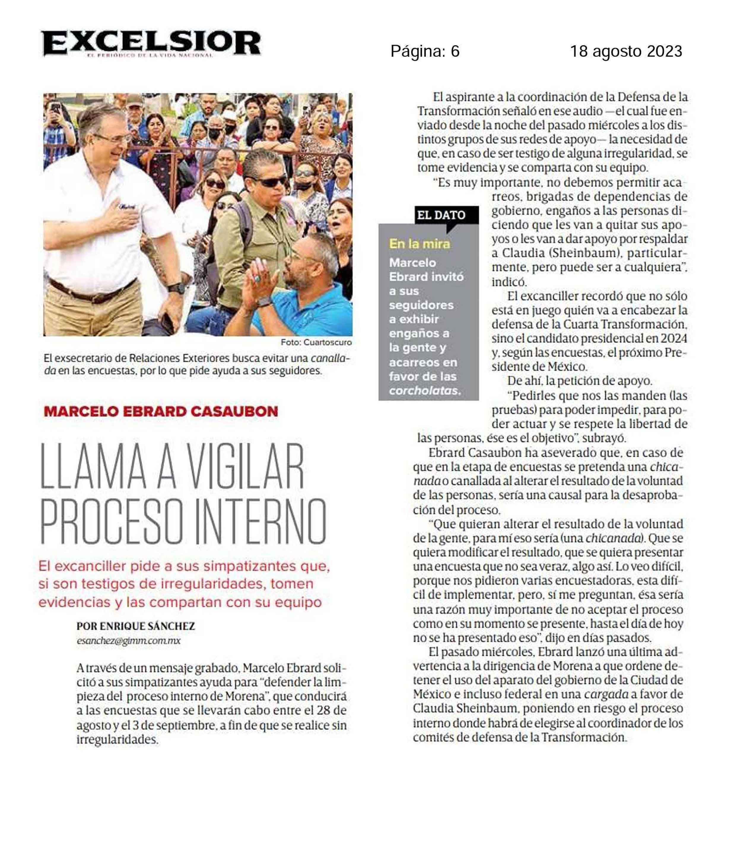 Llama a vigilar proceso interno