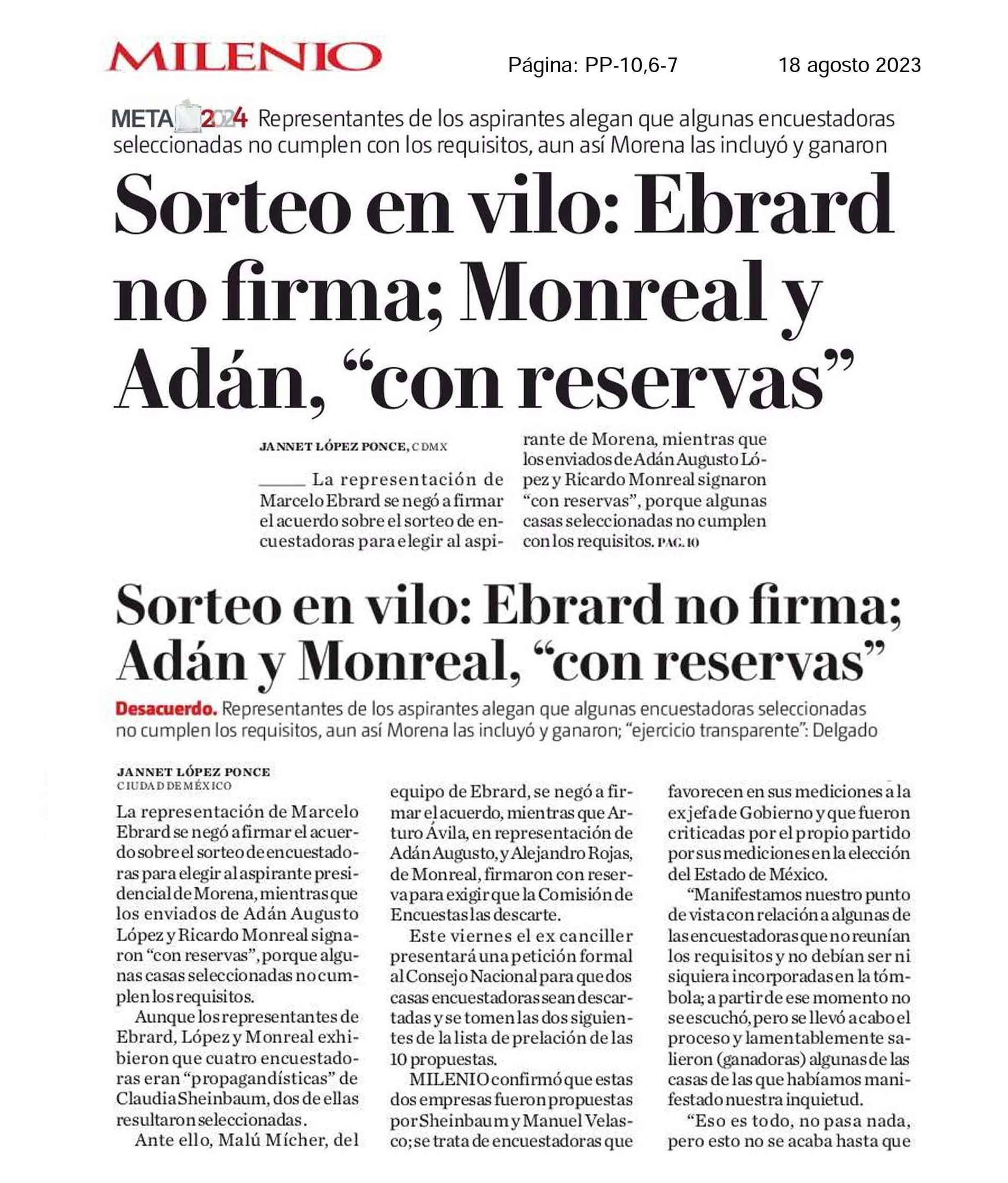 Sorteo en vilo: Ebrard no firma; Monreal y Adán,'con reservas'