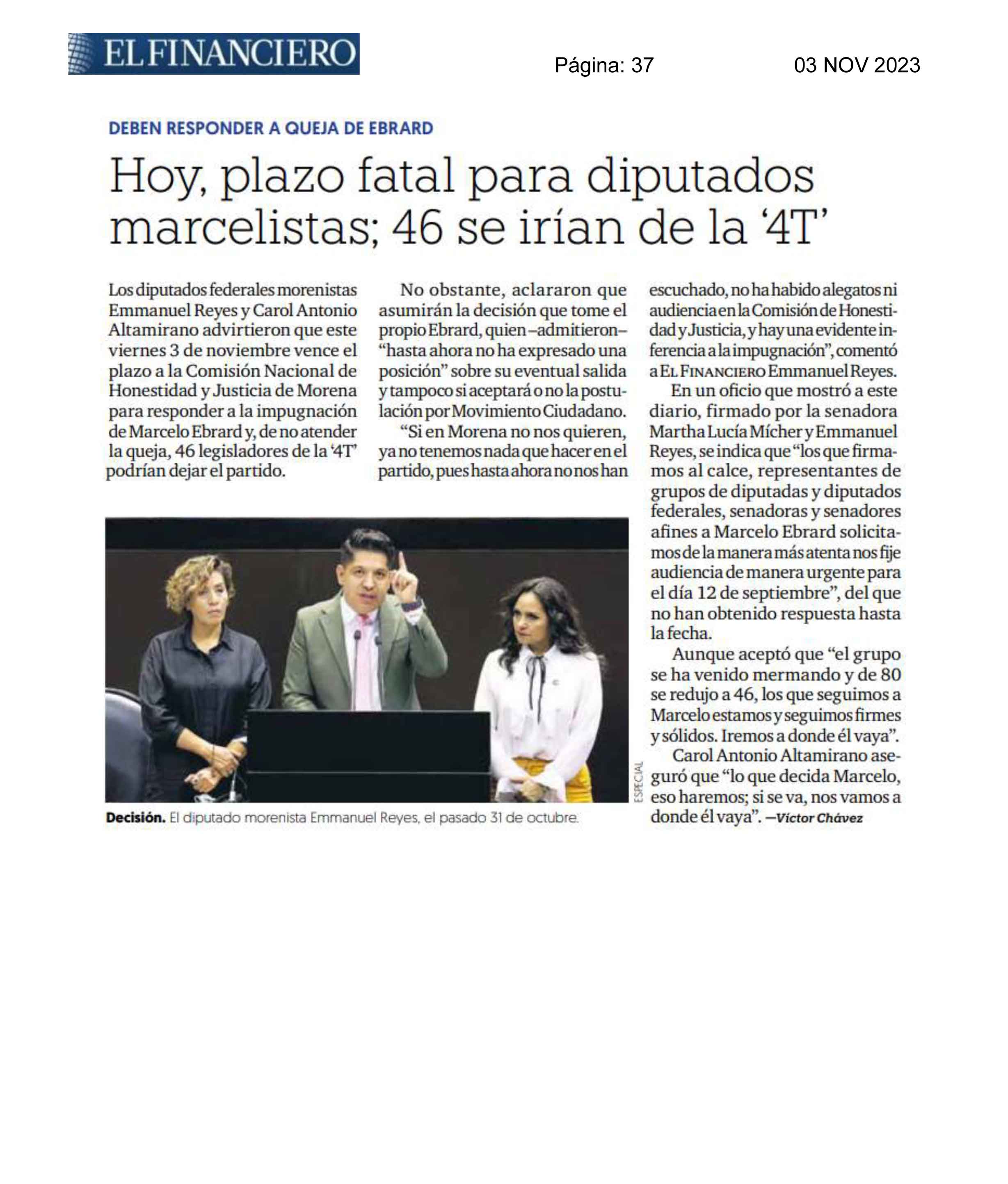 Hoy, plazo fatal para diputados marcelistas; 46 se irían de la '4T'