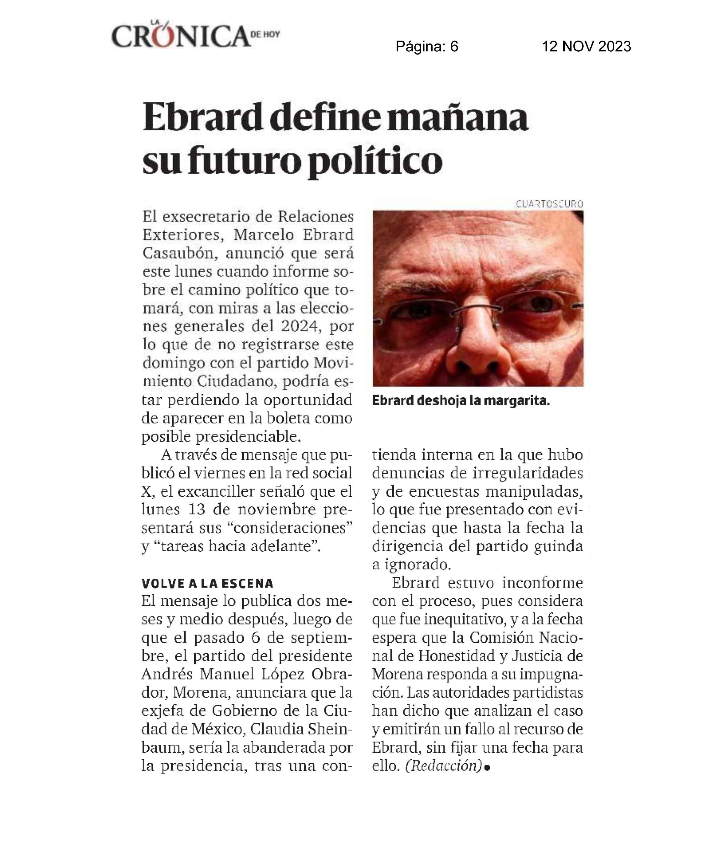 Ebrard define mañana su futuro político