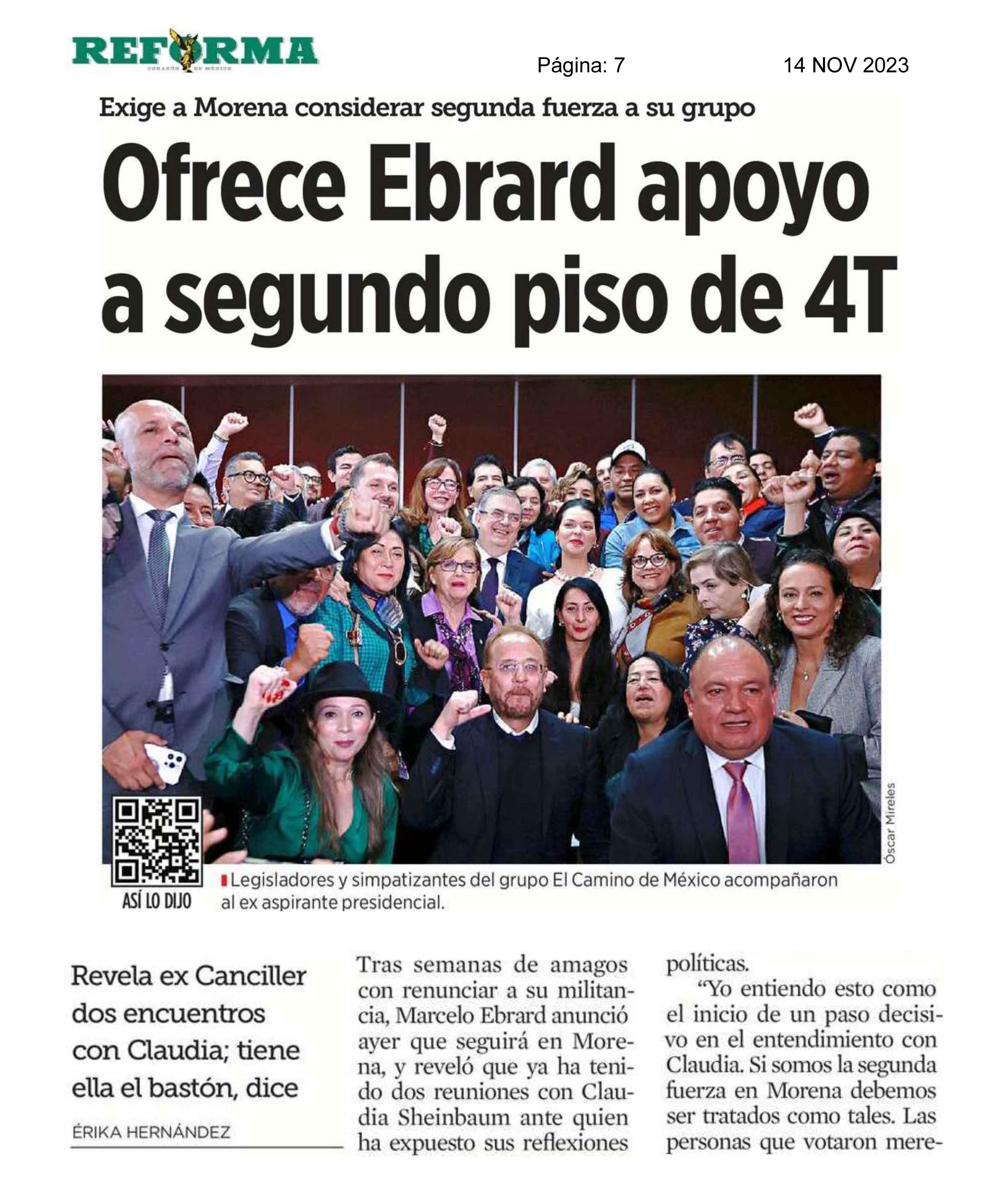 Ofrece Ebrard apoyo a segundo piso de 4T