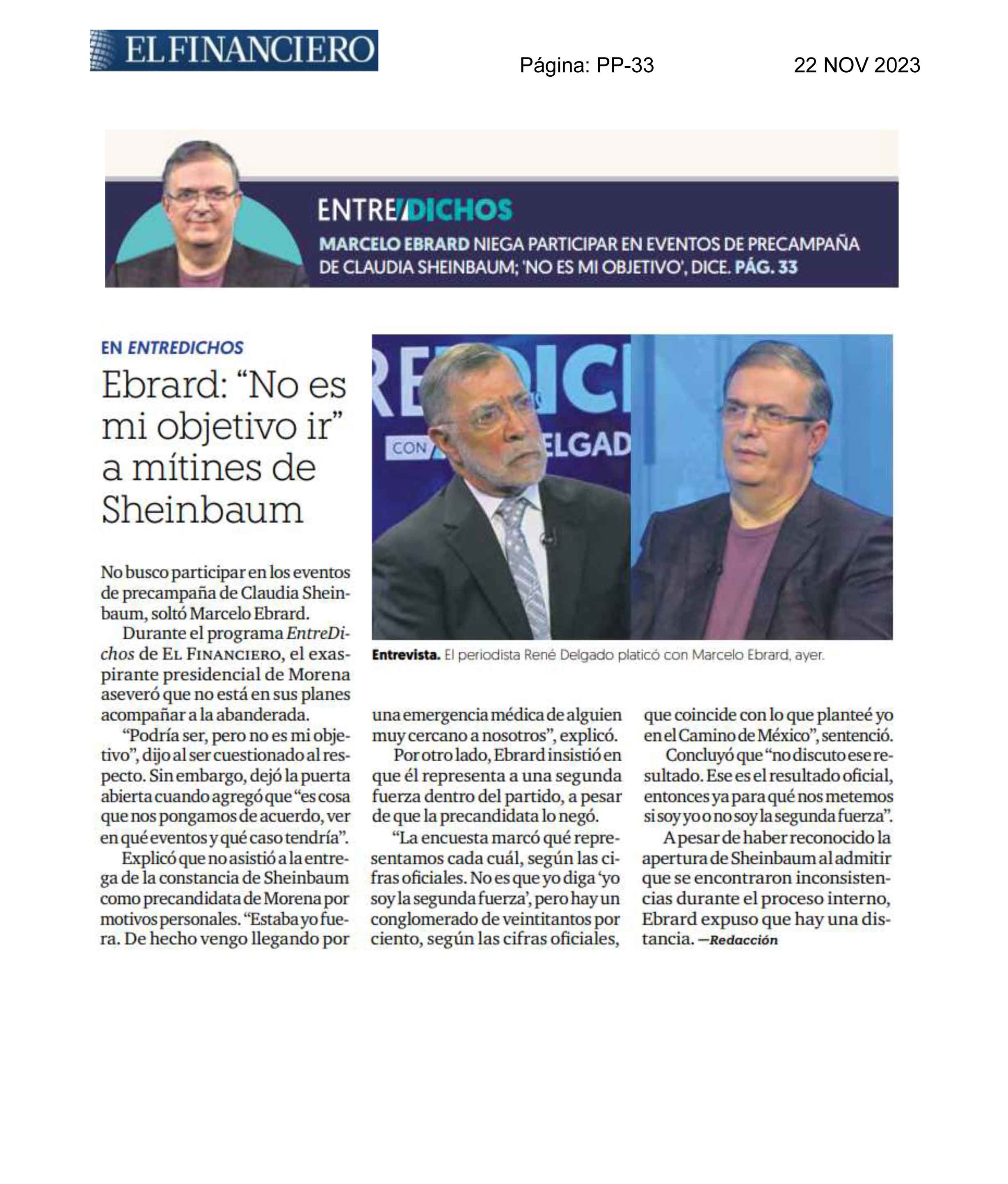 Ebrard:'No es mi objetivo ir' a mítines de Sheinbaum