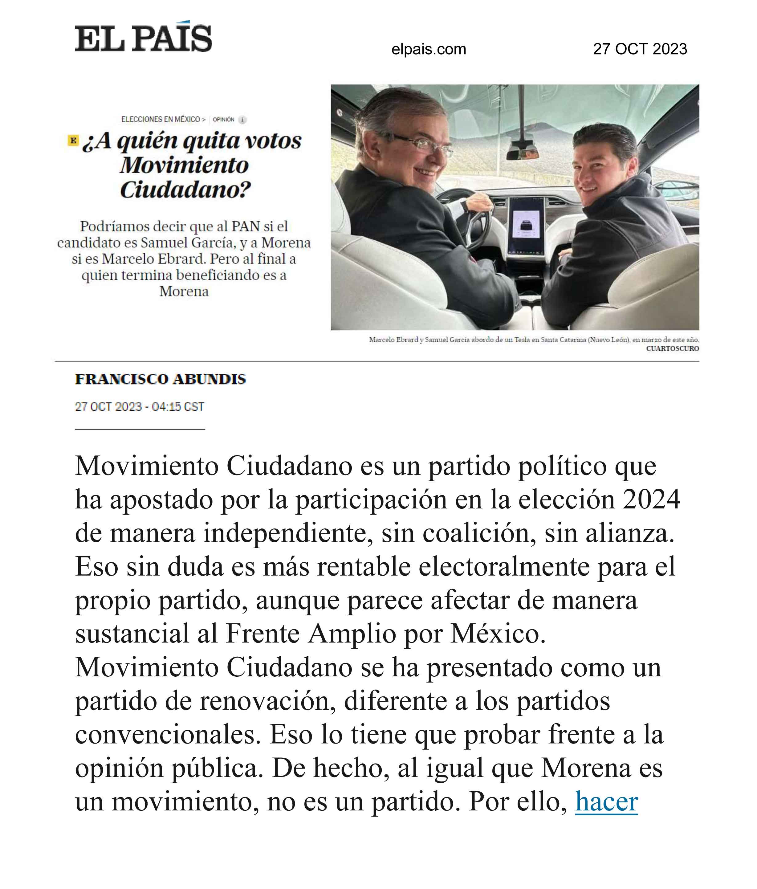 ¿A quién quita votos Movimiento Ciudadano?